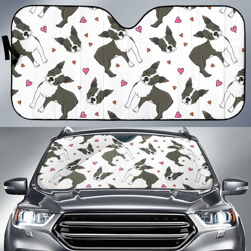 Boston Terrier Dog Hearts Vector Pattern Car Sun Shade