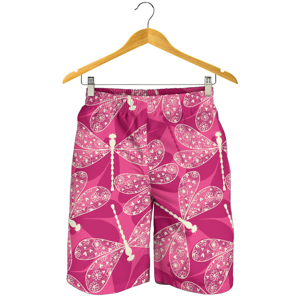 Beautiful Dragonfly Pink Background Men Shorts