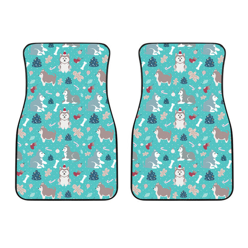 Christmas Cute Siberian Husky Puppie Pattern Front Car Mats