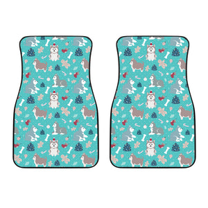 Christmas Cute Siberian Husky Puppie Pattern Front Car Mats