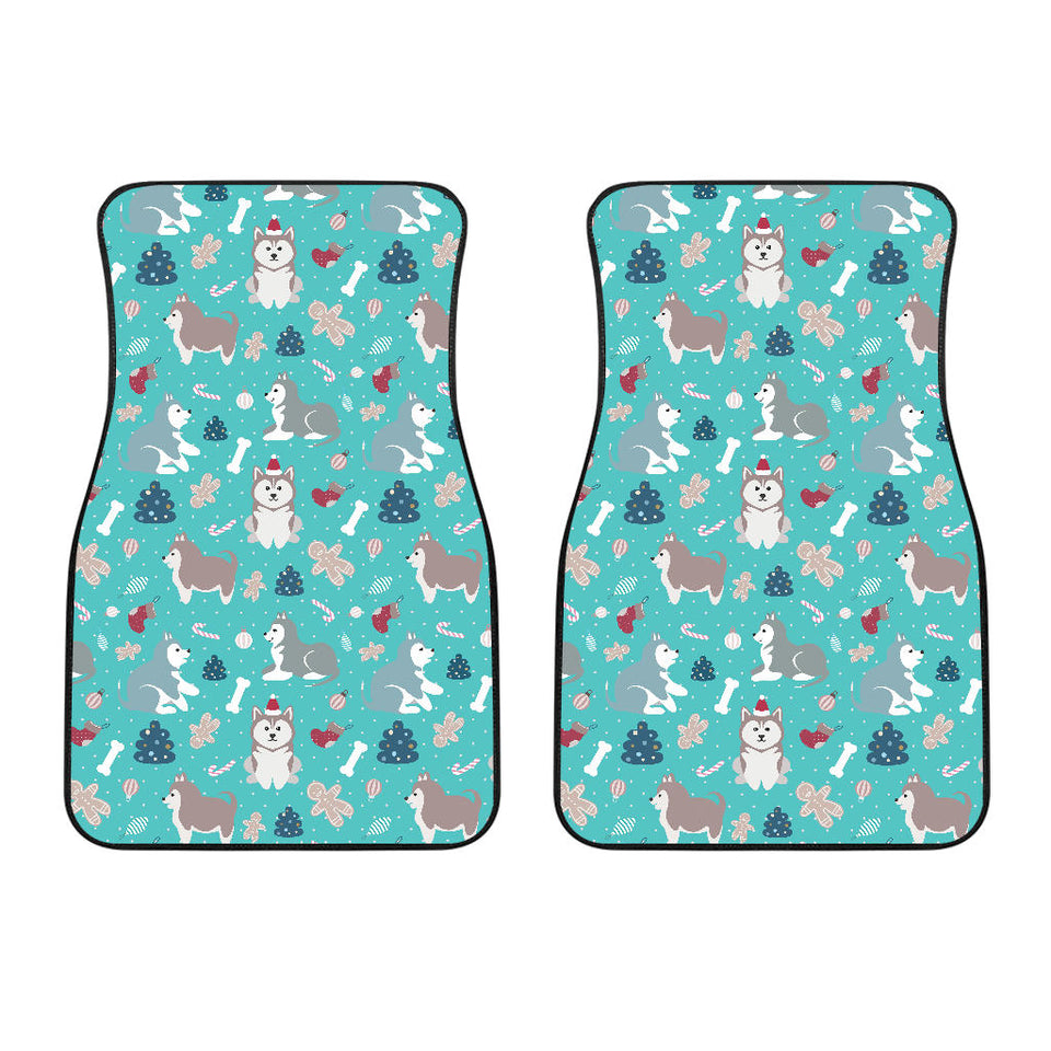 Christmas Cute Siberian Husky Puppie Pattern Front Car Mats