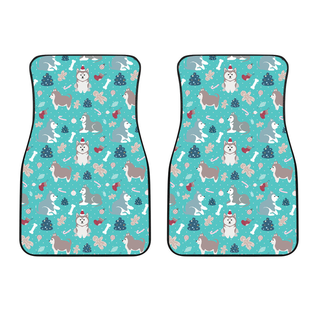 Christmas Cute Siberian Husky Puppie Pattern Front Car Mats