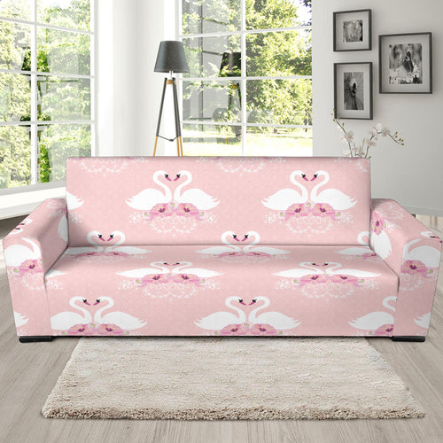 White Swan And Flower Love Pattern Sofa Slipcover