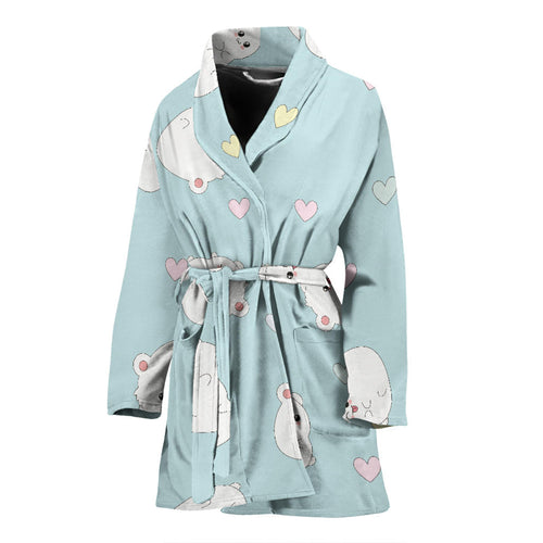 White Cute Hamsters Heart Pattern Women'S Bathrobe