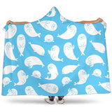 Cute White Sea Lion Seals Pattern Hooded Blanket