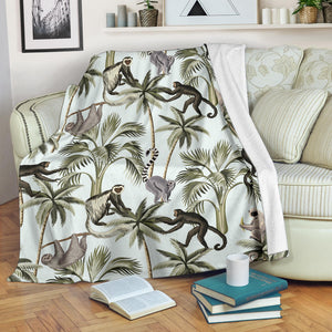 Monkey Sloth Lemur Palm Trees Pattern Premium Blanket