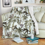 Monkey Sloth Lemur Palm Trees Pattern Premium Blanket