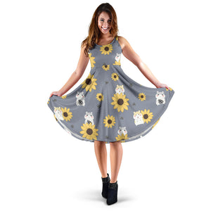 Cute Hamster Sunflower Pattern Background Sleeveless Midi Dress