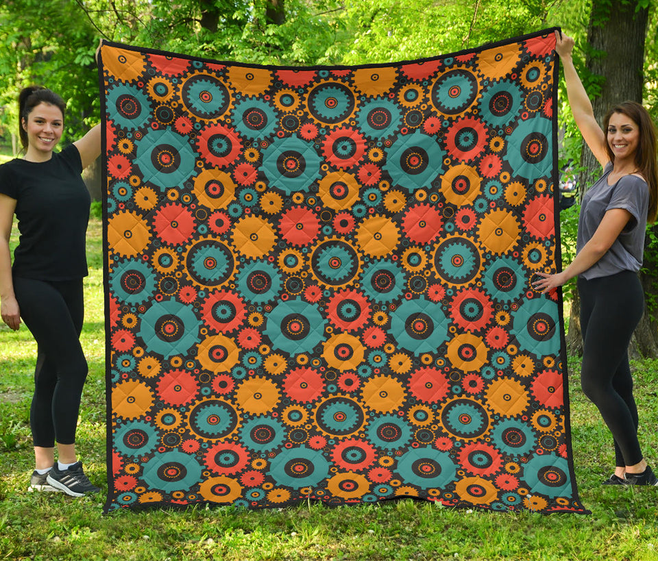 Gear Pattern Print Design 01 Premium Quilt