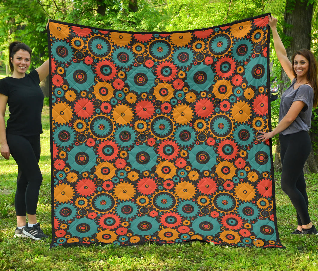 Gear Pattern Print Design 01 Premium Quilt
