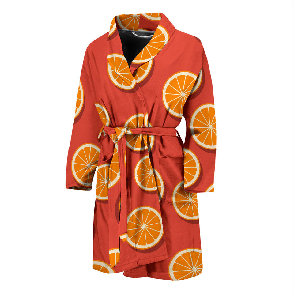 Oranges Pattern Red Background Men'S Bathrobe