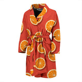 Oranges Pattern Red Background Men'S Bathrobe