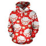 Cute Maneki Neko Lucky Cat Red Background Men Women Pullover Hoodie
