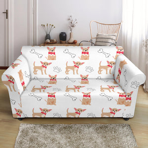 Chihuahua Bone Paw Pattern Loveseat Couch Slipcover