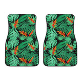 Heliconia Flower Palm Monstera Leaves Black Background Front Car Mats
