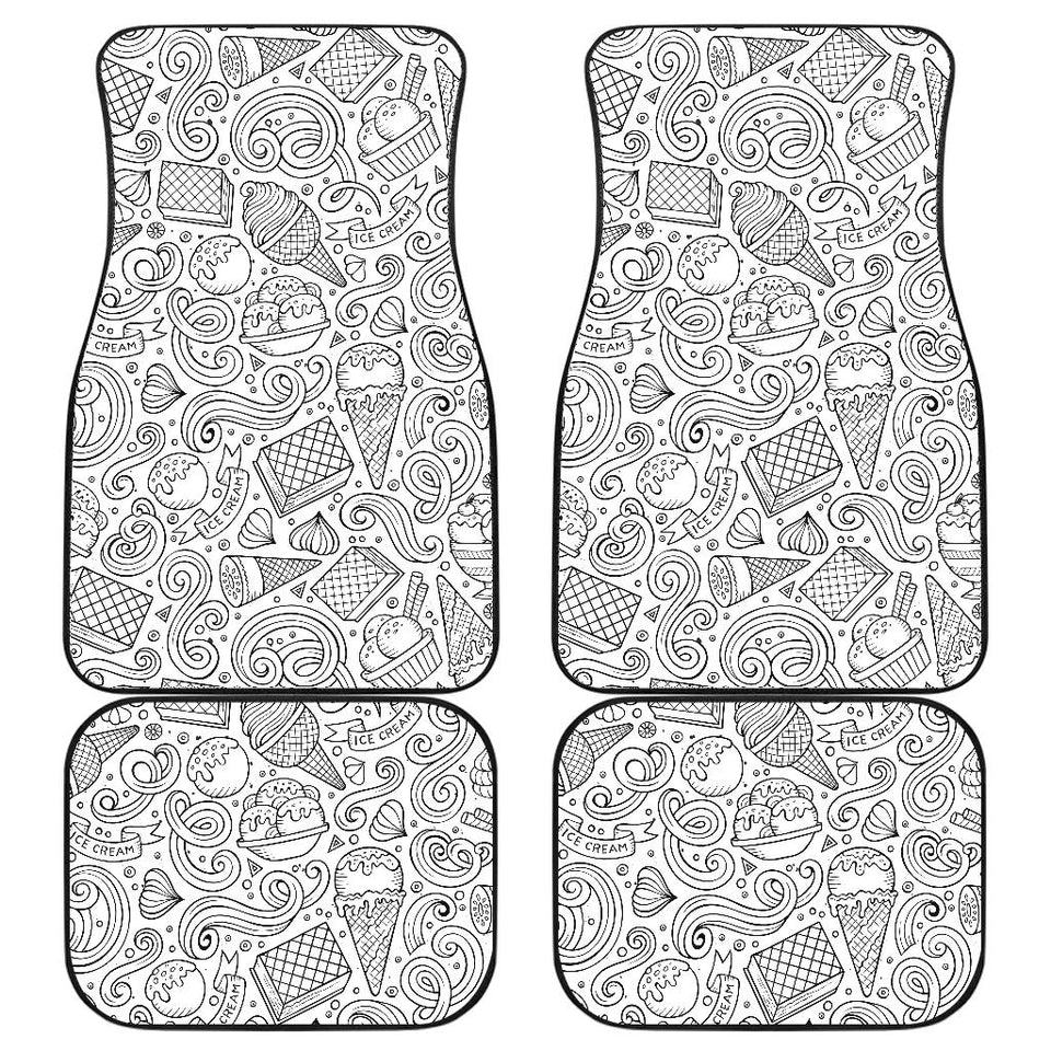 Cartoon Hand Drawn Ice Cream Black White Front And Back Car Mats