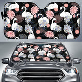 White Swan Blooming Flower Pattern Car Sun Shade