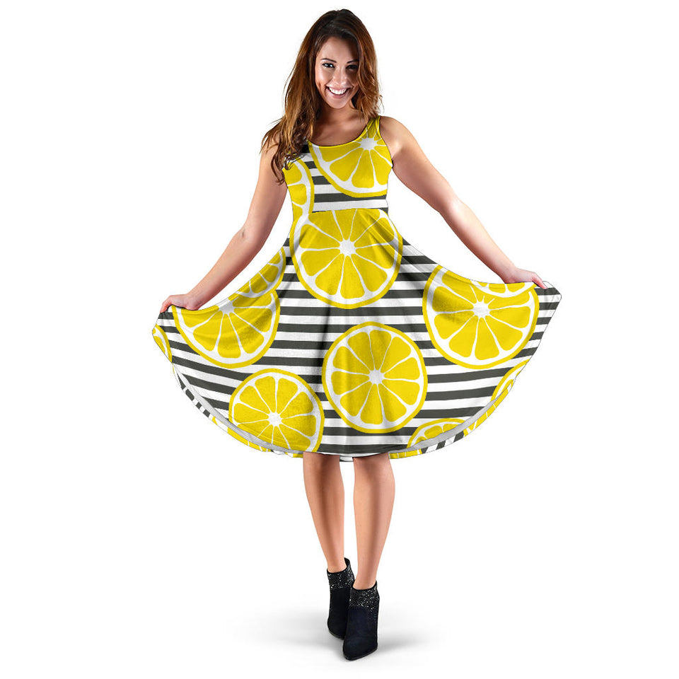 Slice Of Lemon Design Pattern Sleeveless Midi Dress