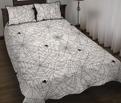 Spider web cobweb pattern white background Quilt Bed Set