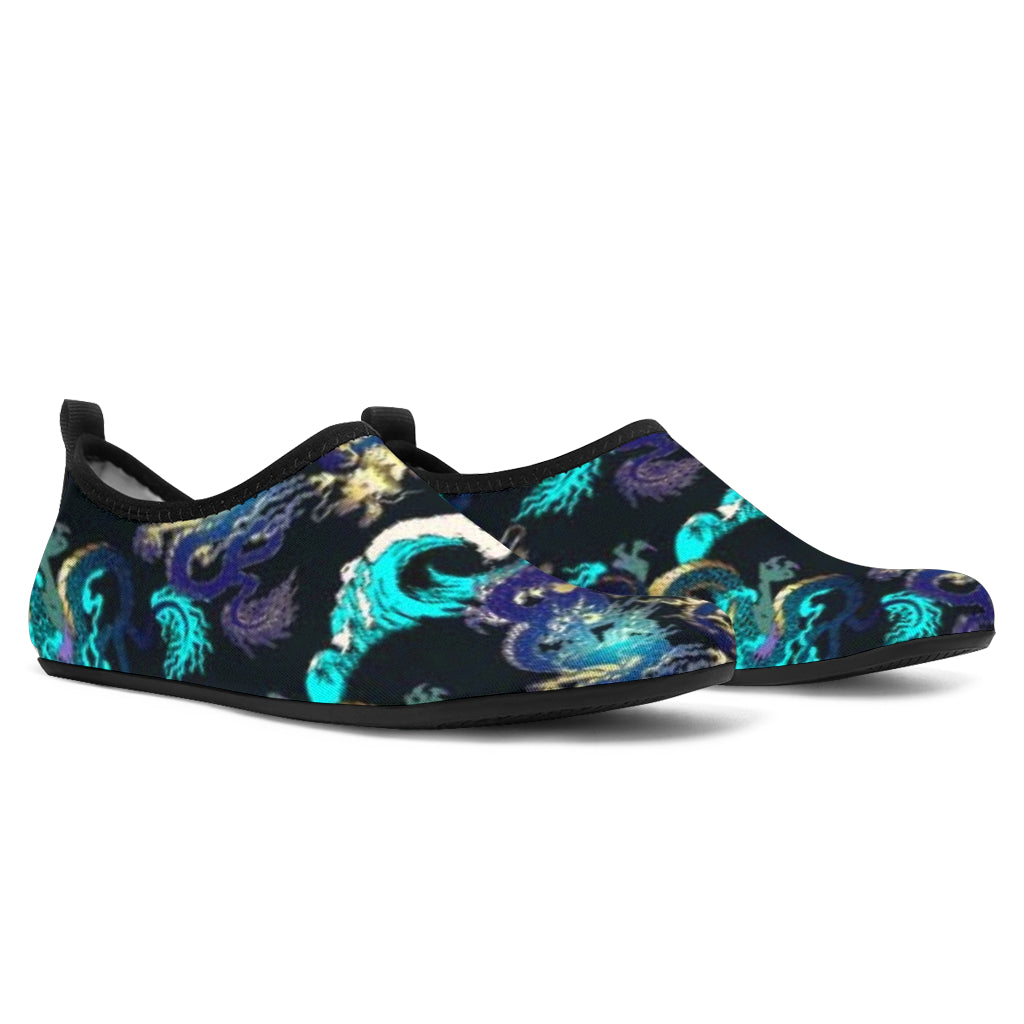 Dragon Sea Wave Pattern Aqua Shoes