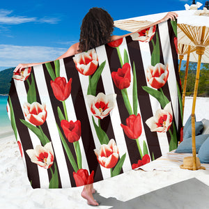 Red And White Tulips Pattern Sarong