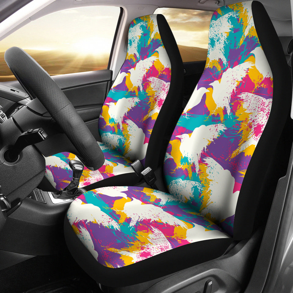 Colorful Crow Illustration Pattern Universal Fit Car Seat Covers