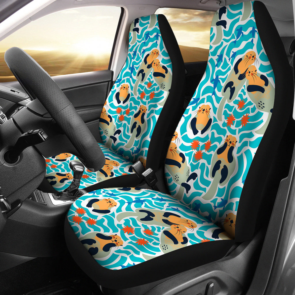 Cute Sea Otters Fishe Sea Urchin Pattern Universal Fit Car Seat Covers