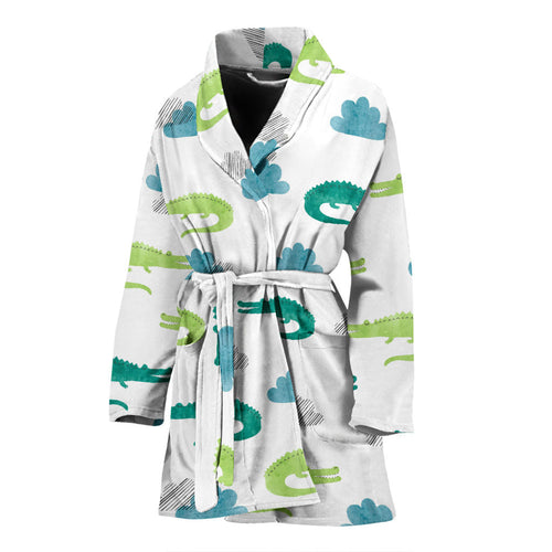 Watercolor Crocodile Pattern Women'S Bathrobe