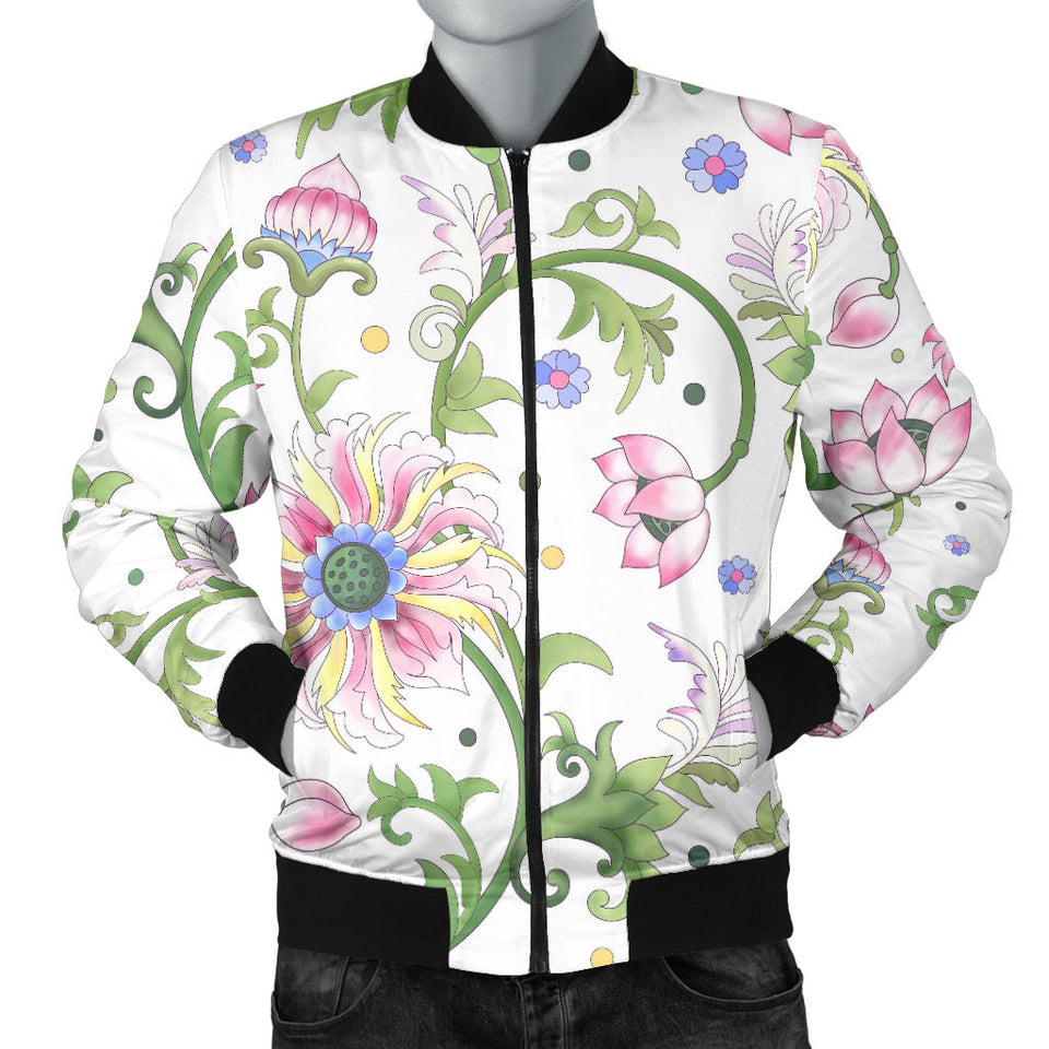 Beautiful Pink Lotus Waterlily Leaves Pattern Men'S Bomber Jacket