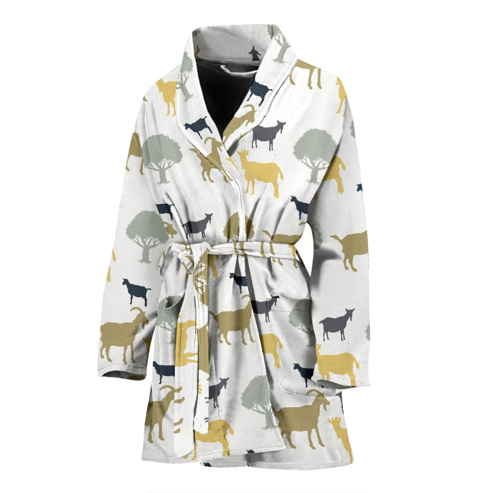 Silhouettes Of Goat And Tree Pattern Women'S Bathrobe