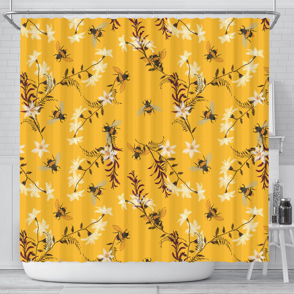 Bee Flower Pattern Shower Curtain Fulfilled In US