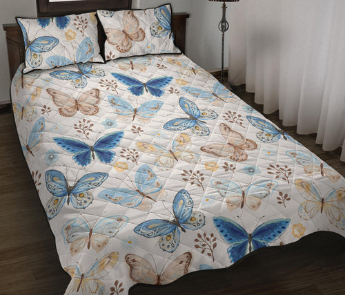 blue butterfly pattern Quilt Bed Set