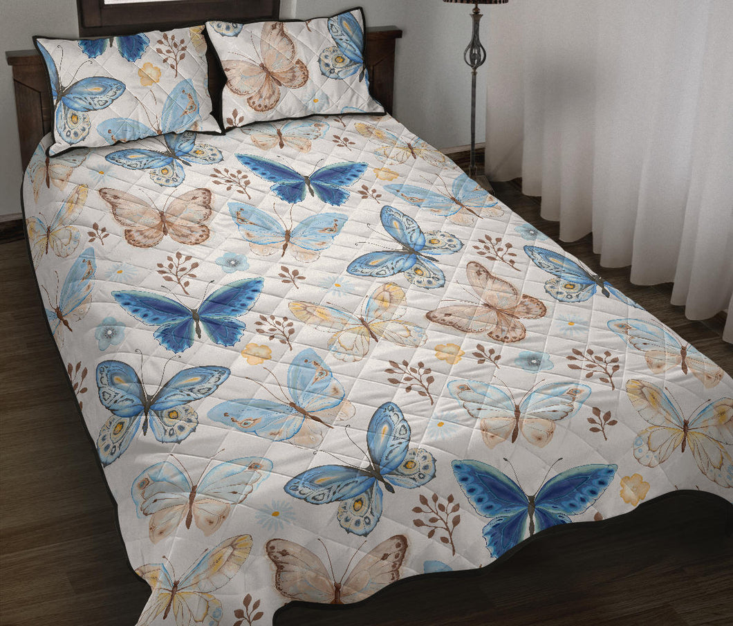 blue butterfly pattern Quilt Bed Set