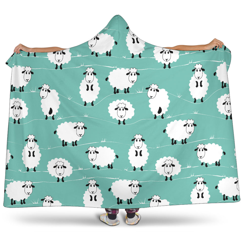 Cute Sheep Green Background Hooded Blanket