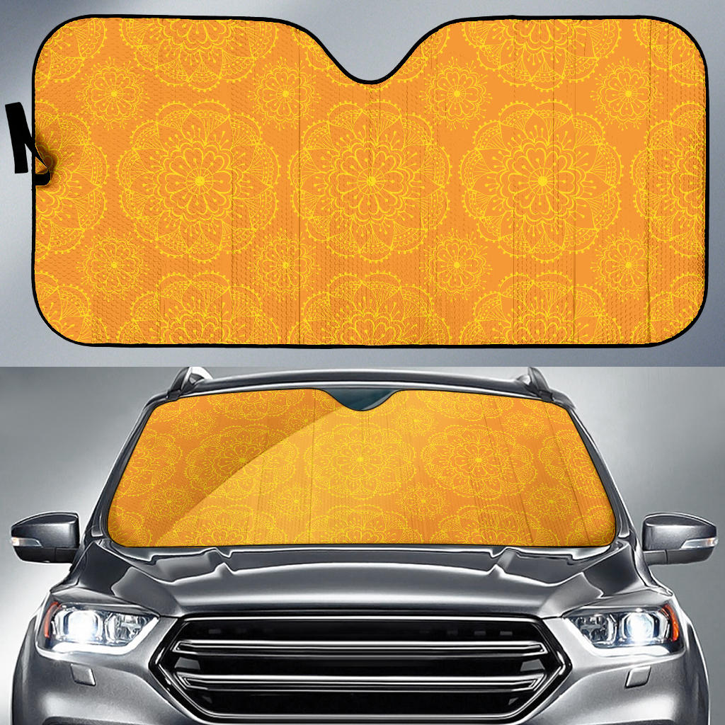 Orange Traditional Indian Element Pattern Car Sun Shade