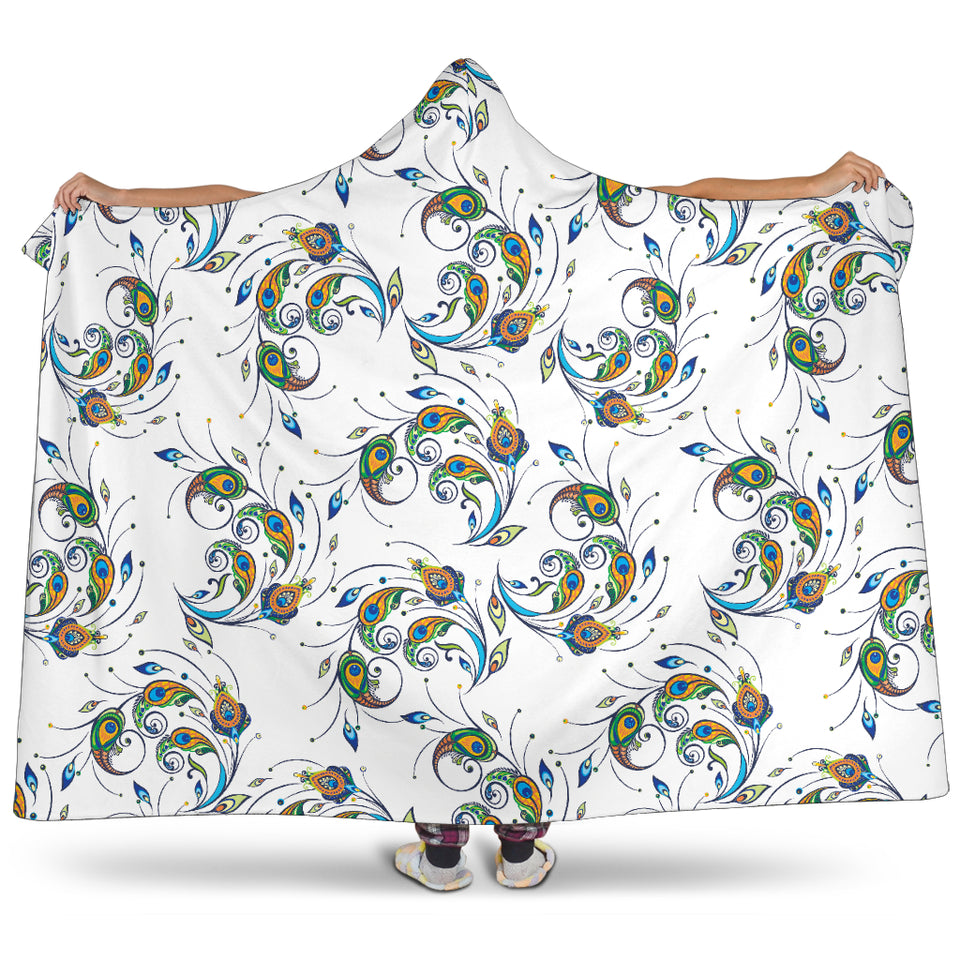 Peacock Feather Pattern Hooded Blanket