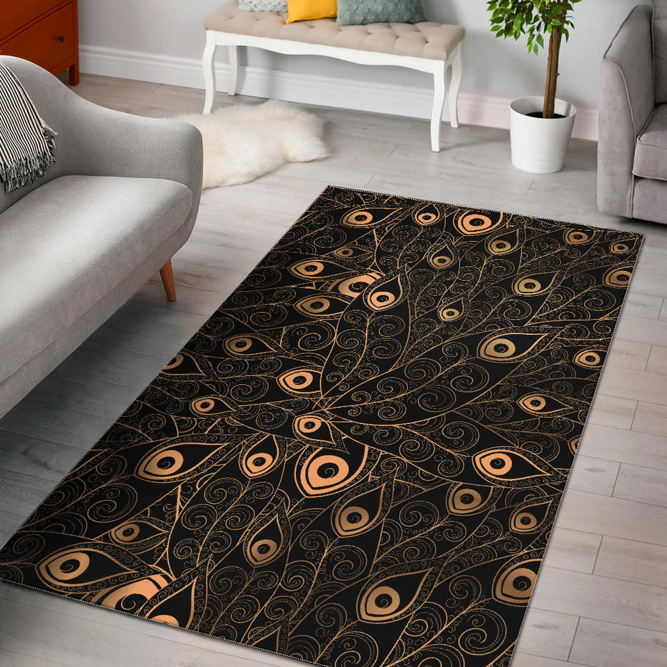 Gold Peacock Feather Pattern Area Rug