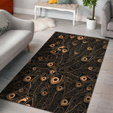 Gold Peacock Feather Pattern Area Rug