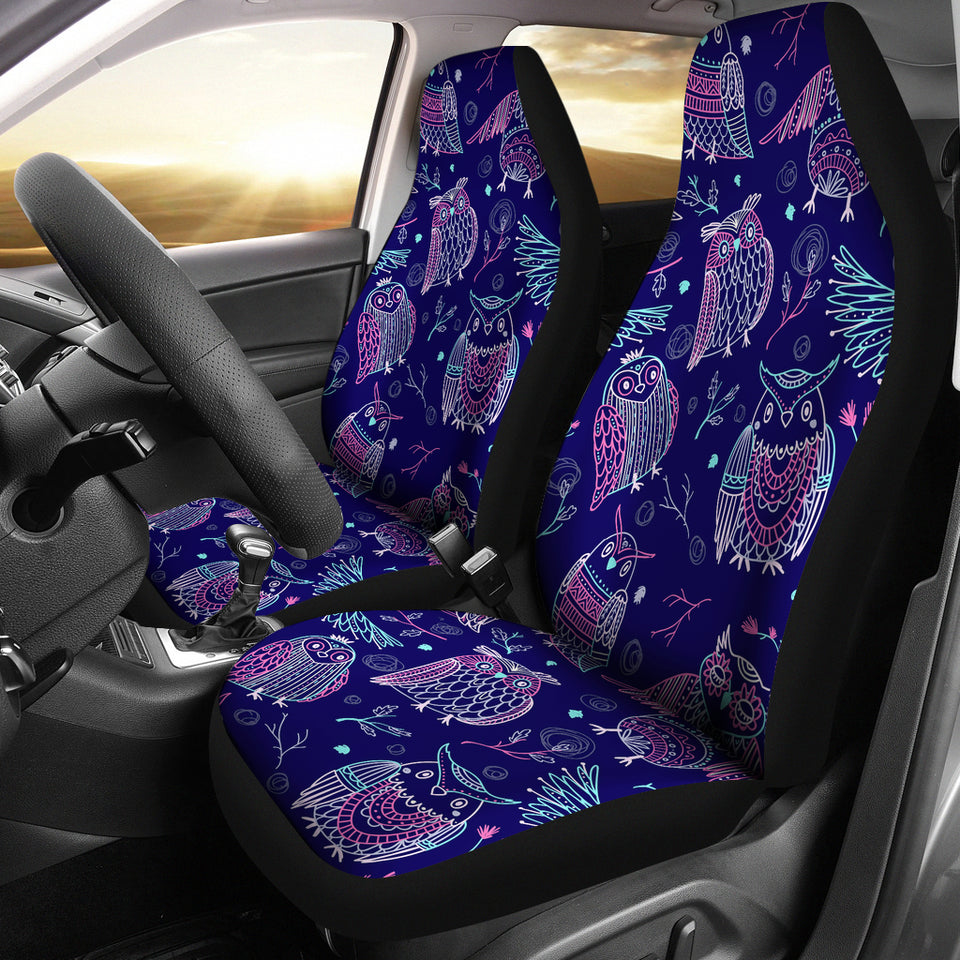 Cute Owls Pattern Boho Style Ornament Universal Fit Car Seat Covers