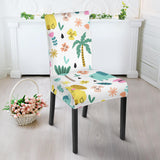 Cute Elephants Palm Tree Flower Butterfly Pattern Dining Chair Slipcover