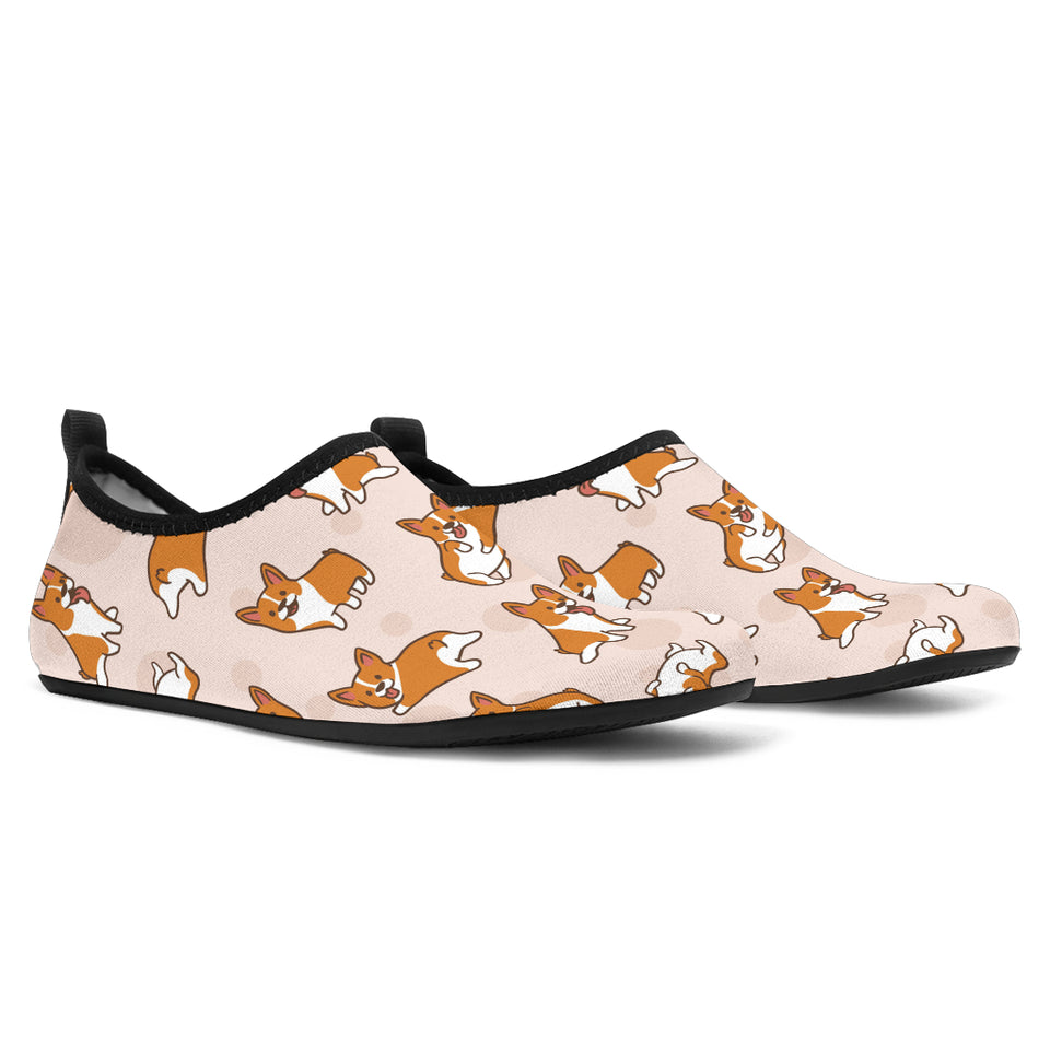 Cute Corgis Pattern Pink Background Aqua Shoes