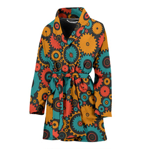 Gear Pattern Print Design 01 Women's Bathrobe