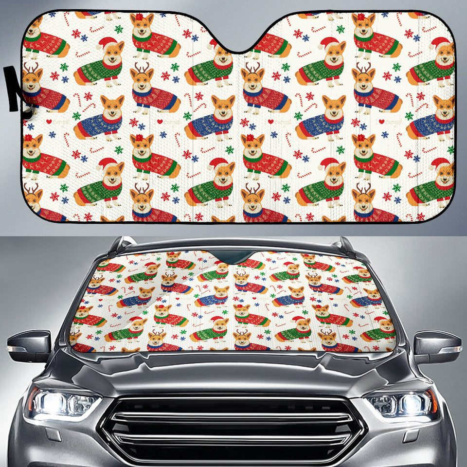 Corgi Christmas Pattern Car Sun Shade