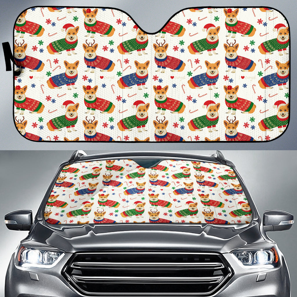 Corgi Christmas Pattern Car Sun Shade