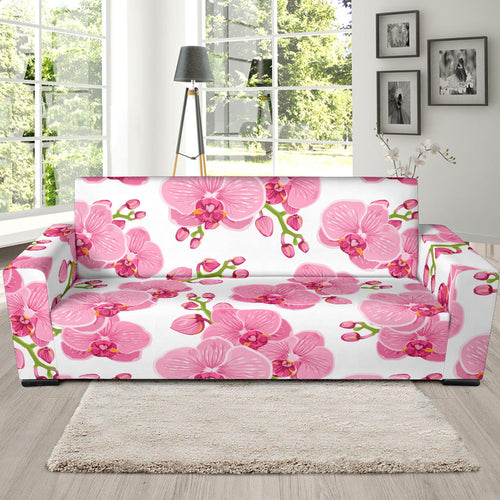 Pink Purple Orchid Pattern Background Sofa Slipcover