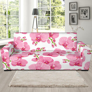 Pink Purple Orchid Pattern Background Sofa Slipcover