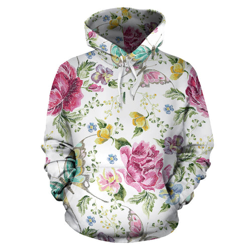 Hand Drawn Butterfly Rose Men Women Pullover Hoodie