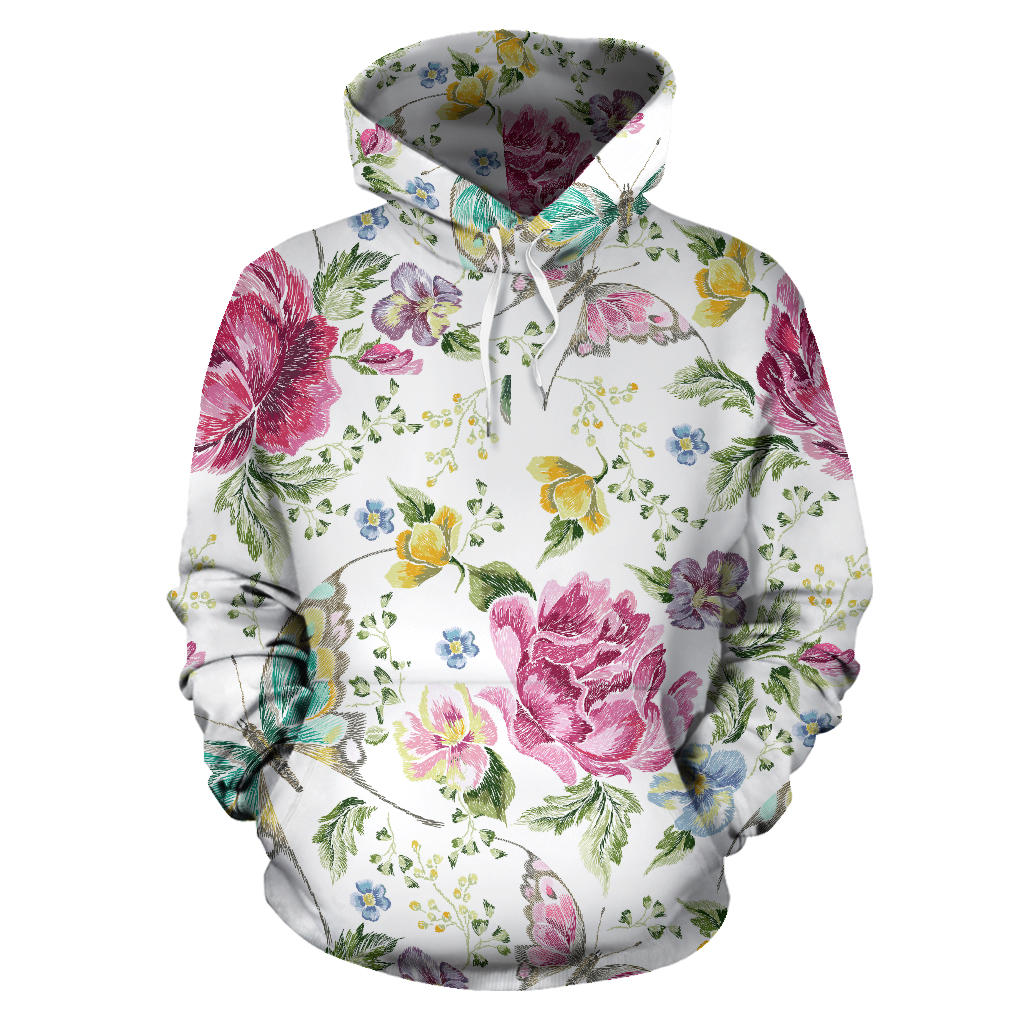 Hand Drawn Butterfly Rose Men Women Pullover Hoodie