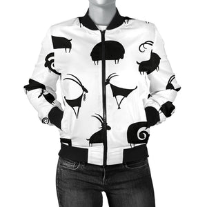 Goat Ram Pattern Women'S Bomber Jacket