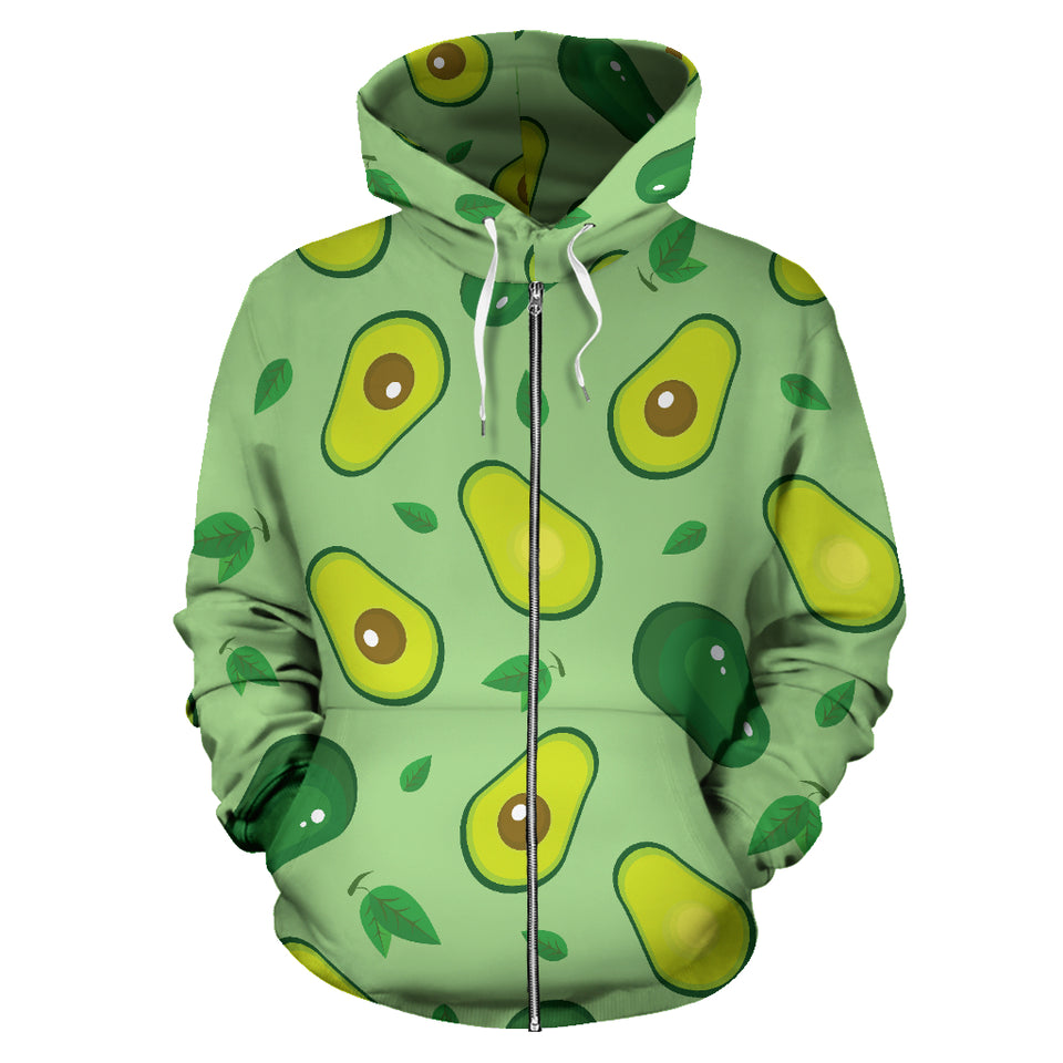 Avocado Pattern Green Background Zip Up Hoodie